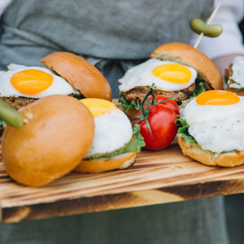 Super Juicy Turkey Sliders with Fried Eggs and Orange Sumac Yogurt Dip