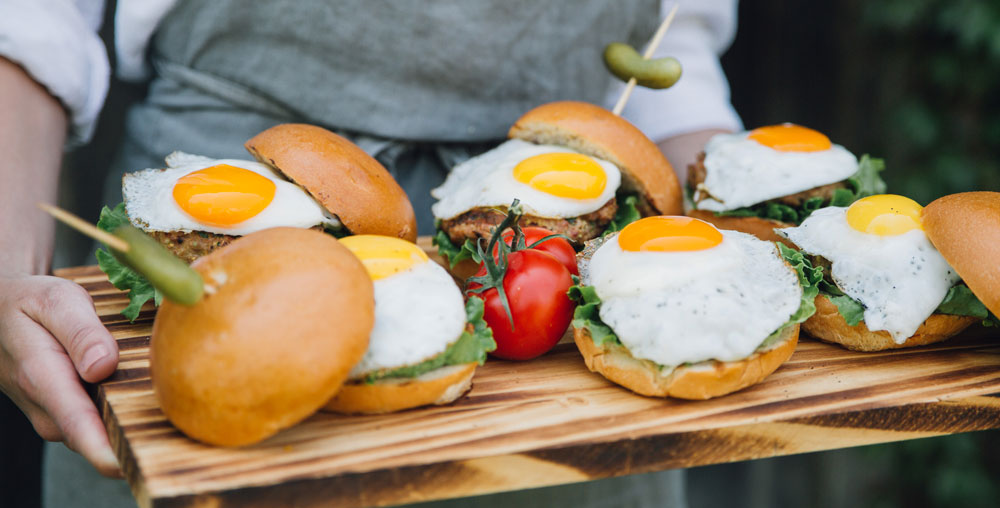 Super Juicy Turkey Sliders with Fried Eggs and Orange Sumac Yogurt Dip