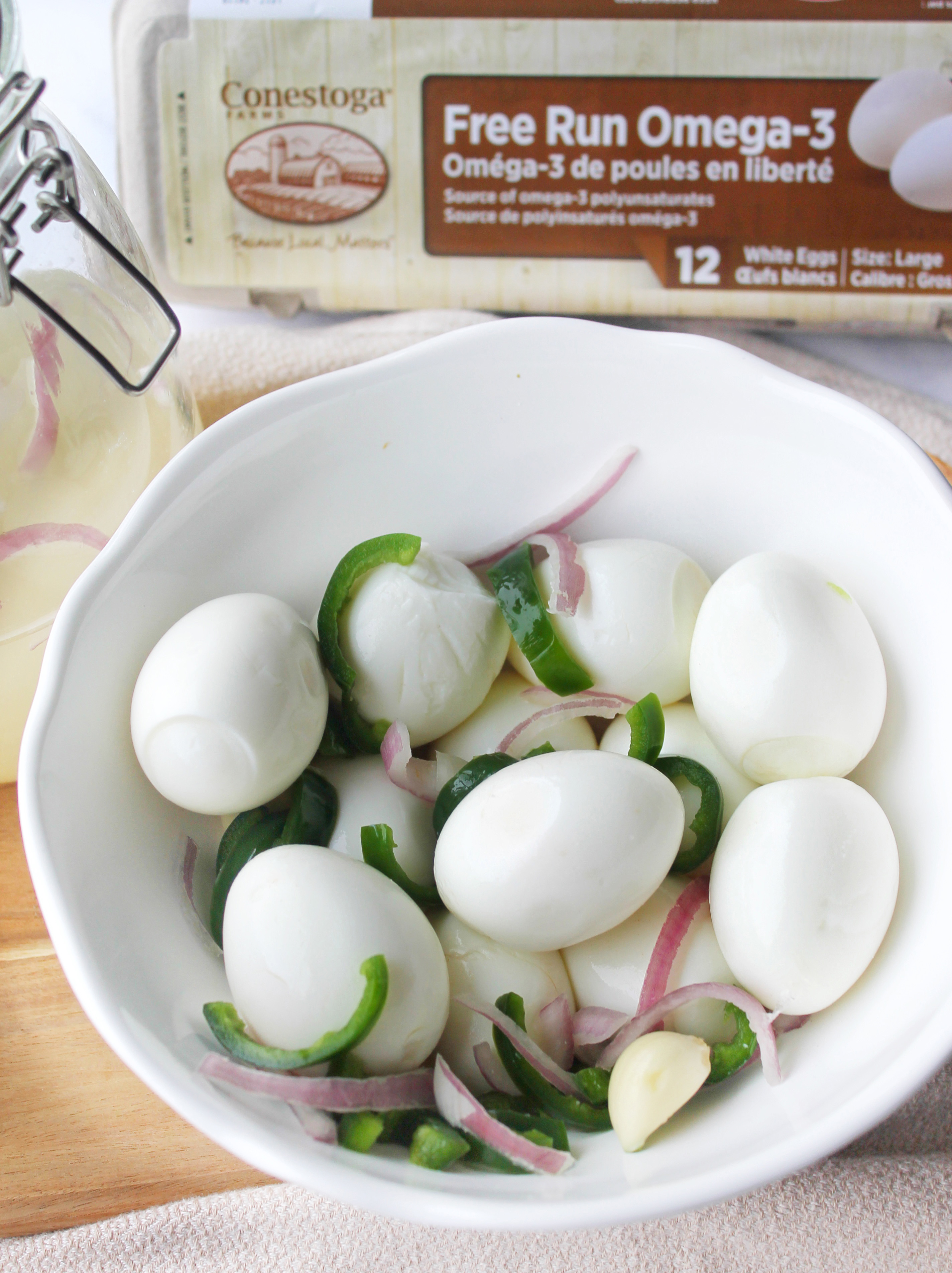 Spicy Fermented Jalapeno and Red Onion Eggs