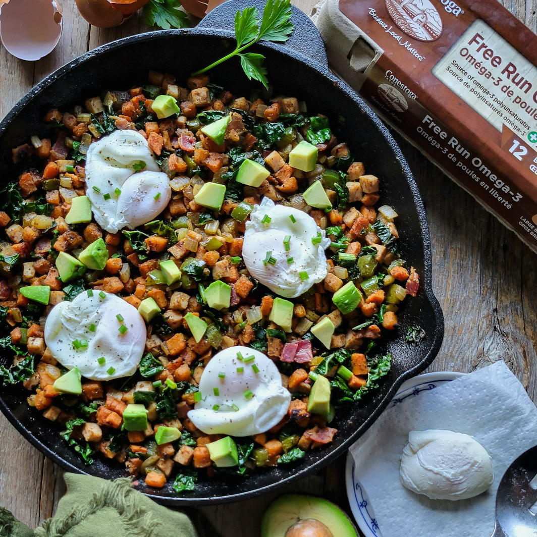 Poached Eggs Turkey Sweet Potato Hash-th